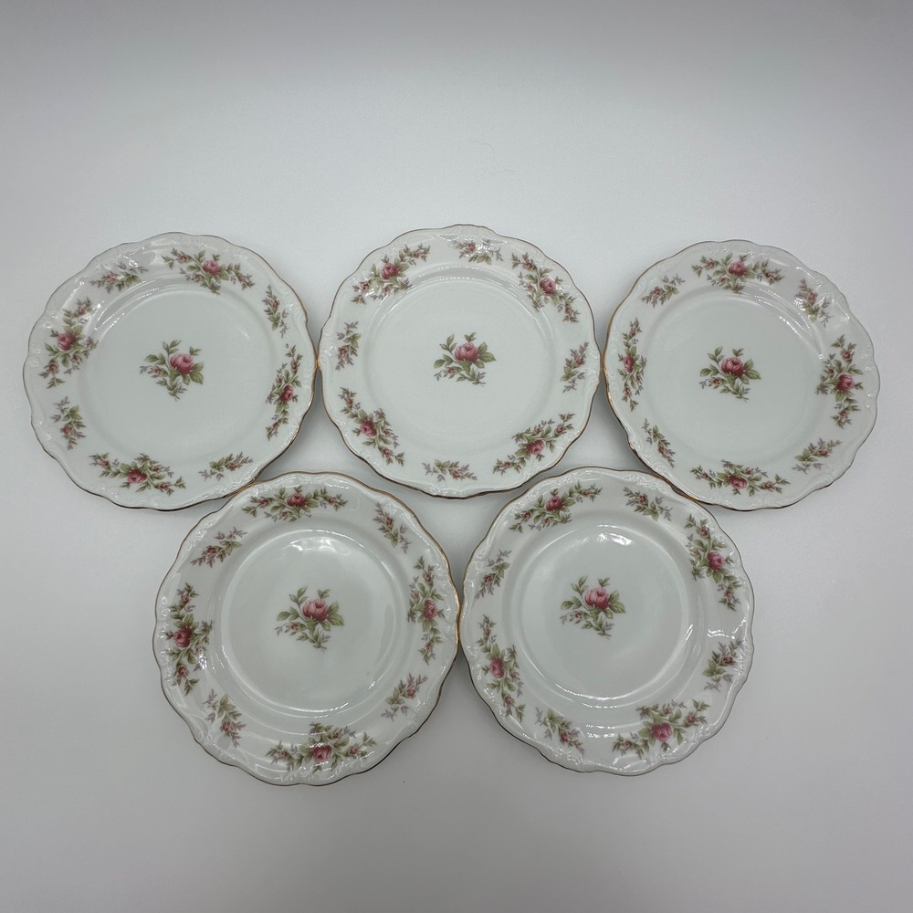 Johann Haviland Bavaria Moss Rose Bread and Butter Plates Set of 5 Gold Trim